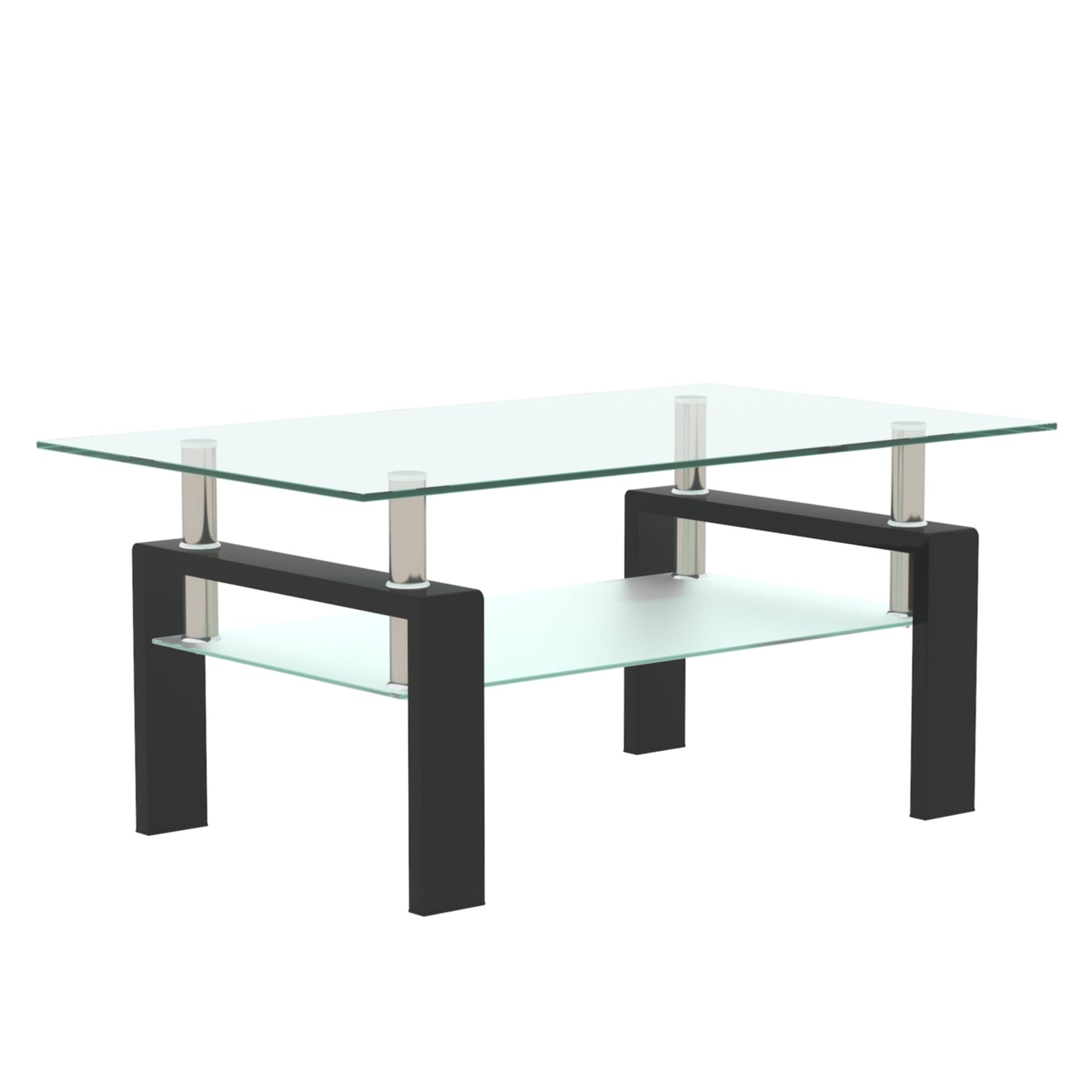 Rectangle Black Glass Coffee Table - Modern Side Center Table for Living Room, Clear, Sleek Design, Living Room Furniture