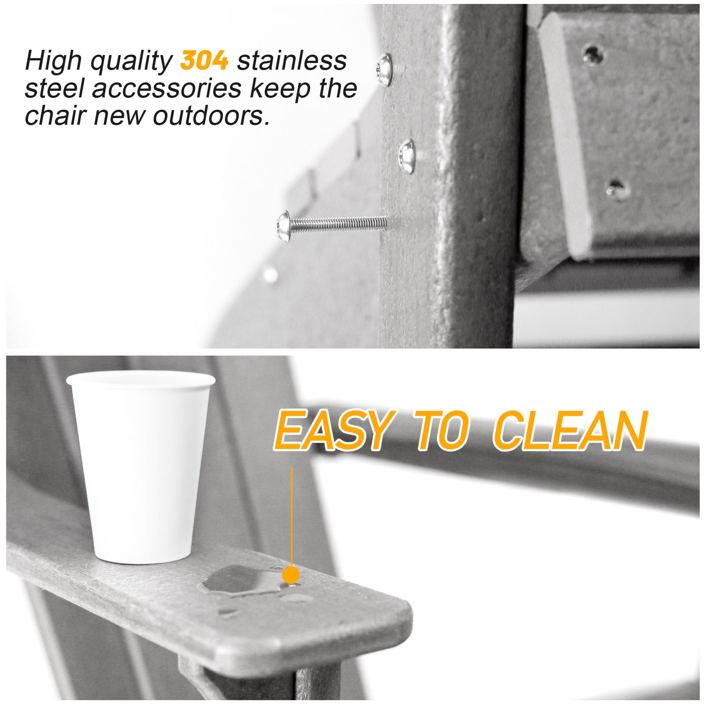 Adirondack Chair Holder: Weather Resistant HDPE Patio Chairs for Outdoor Spaces - Gray
