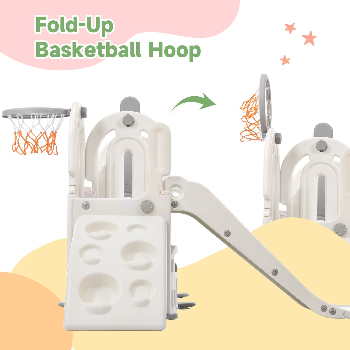 Toddler Slide and Swing Set: 5 in 1, Kids Playground Climber Slide Playset with Basketball Hoop - Freestanding Combination for Indoor & Outdoor Use