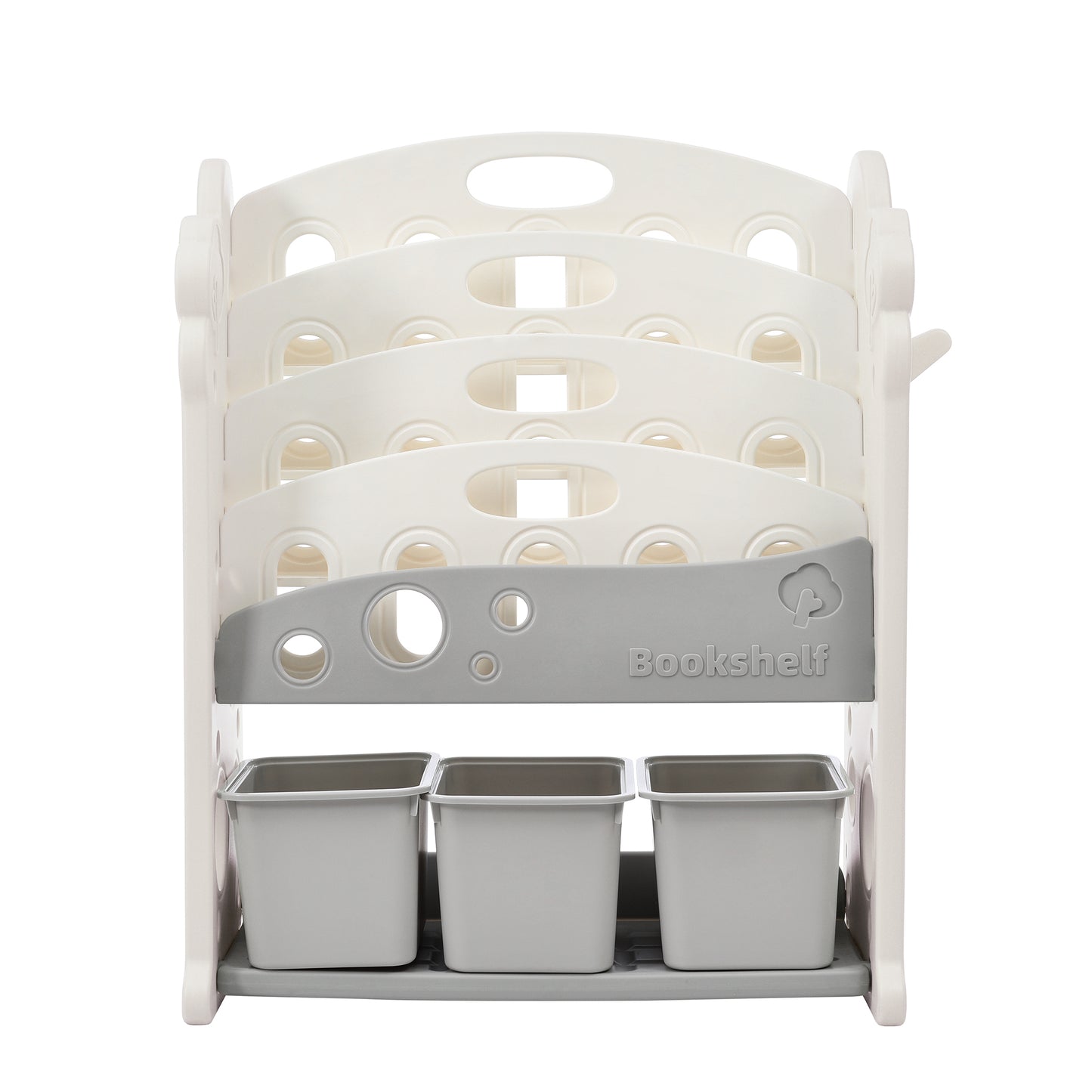 Kids Bookshelf Toy Storage Organizer with 3 Large Bins and 4 Bookshelves - Multi-functional Nursery Furniture Set for Playroom, Bedroom, Living Room - HDPE Shelf and Bins - Space-saving Storage Solution