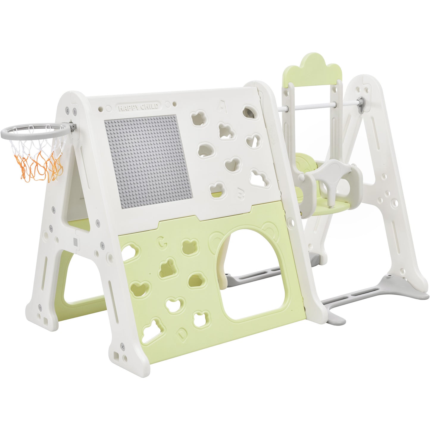 6-in-1 Toddler Climber and Swing Set - Kids Playground Climber Swing Playset with Tunnel, Whiteboard, Blocks, Hoop - Ideal for Babies - Indoor/Outdoor Play - White