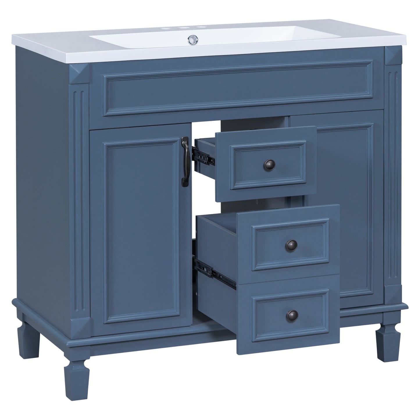 36'' Bathroom Vanity with Top Sink - Royal Blue Mirror Cabinet, Modern Storage Cabinet with 2 Doors and 2 Drawers - Single Sink Vanity