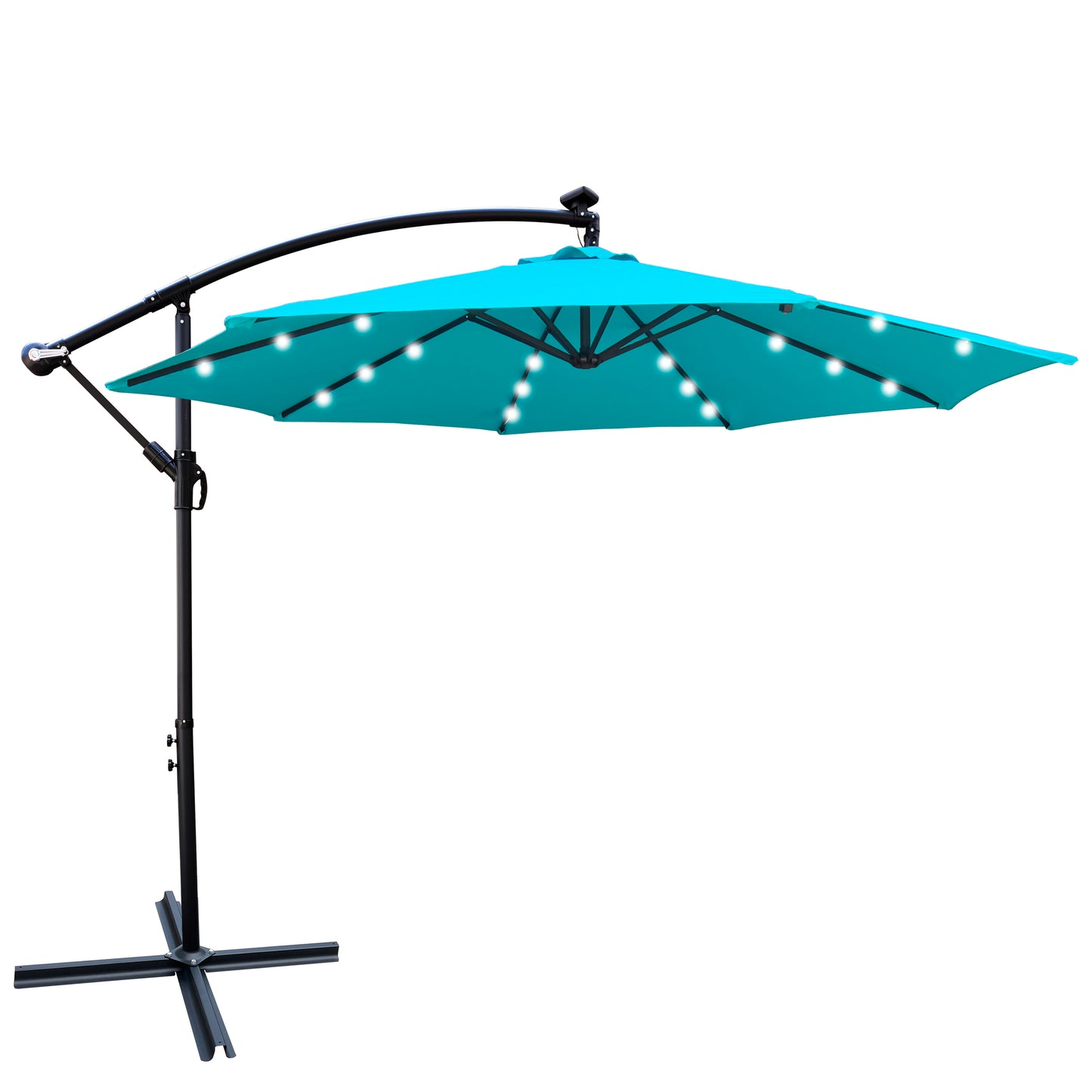 10 ft Outdoor Patio Umbrella Solar Powered LED Lighted Sun Shade Market Waterproof 8 Ribs Umbrella with Crank and Cross Base - Garden Deck Backyard Pool Shade - Outside Deck Swimming Pool - (Color/Size)