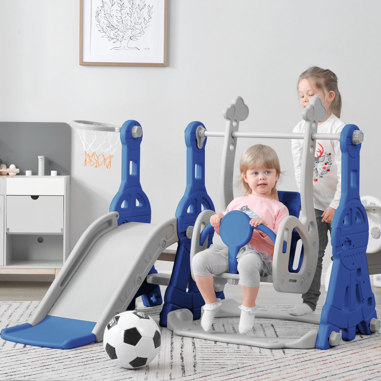 Toddler Slide and Swing Set 3 in 1: Perfect Indoor & Outdoor Kids Playground Climber Swing Playset with Basketball Hoops**