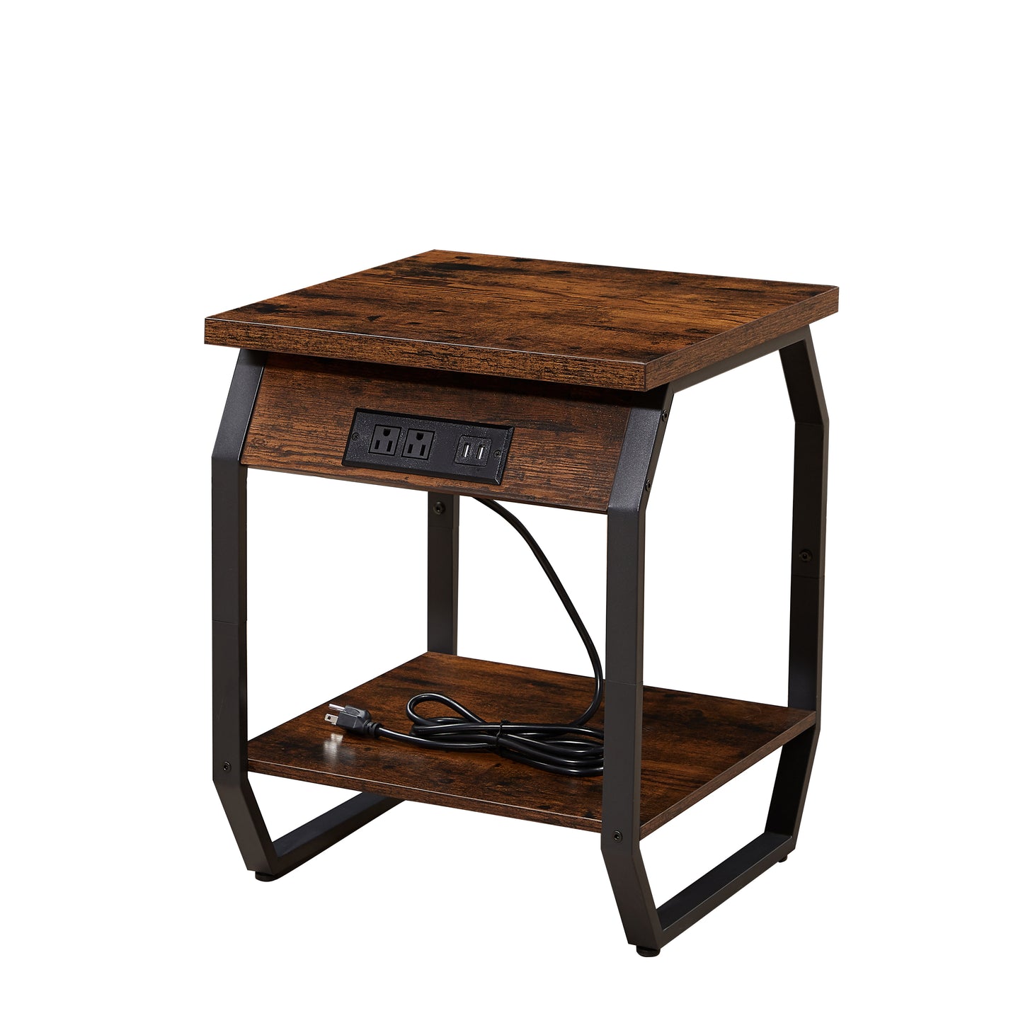Side Table with Charging Station, Set of 2 End Tables with USB Ports and Sockets, Bedside Tables in Living Room, Bedroom, Rustic Brown, 17.32'' W x 17.32'' D x 21.65'' H