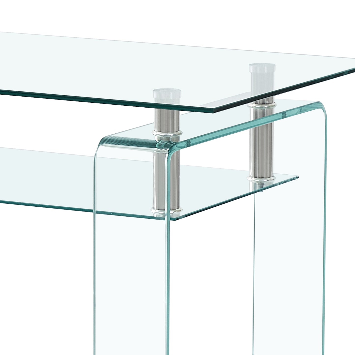 Rectangle Clear Glass Coffee Table, Modern 2-Tier Storage Center, Tempered Glass Tea Table for Living Room