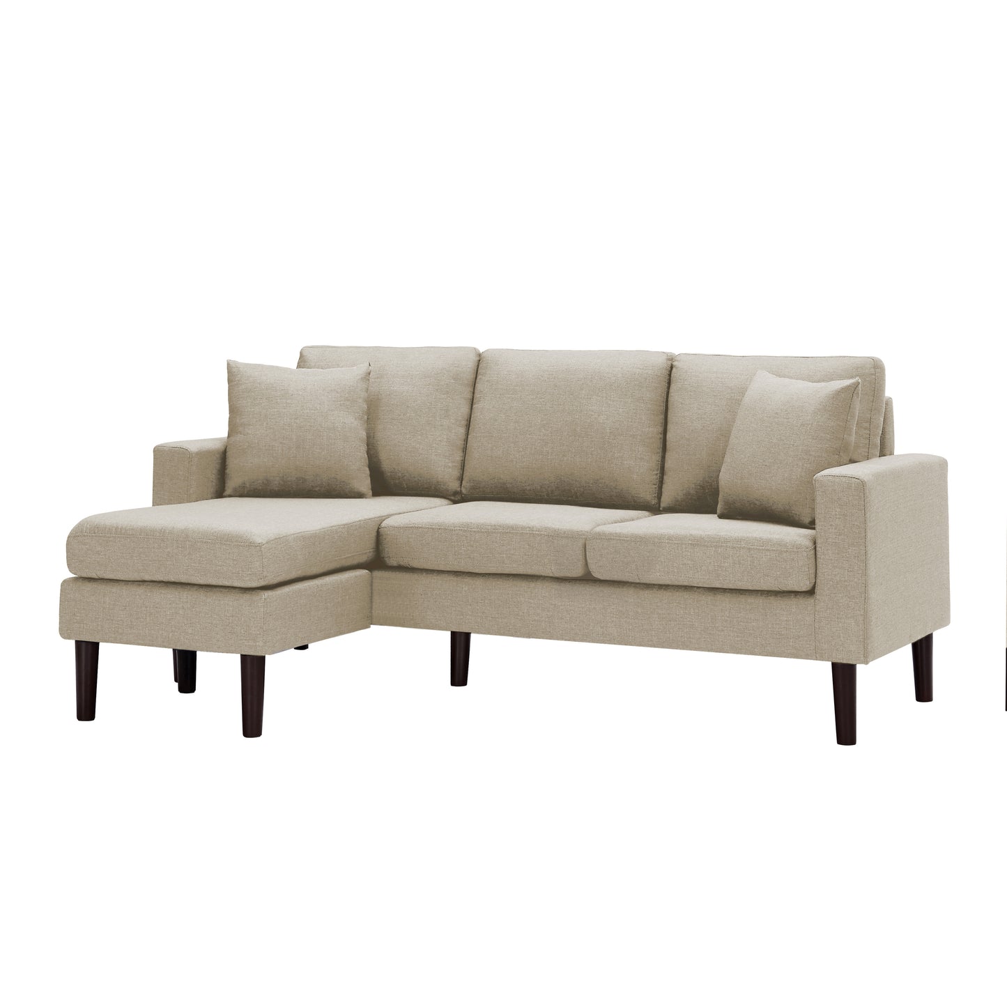 72" Sectional Sofa Left Hand Facing with 2 Pillows, Beige Fabric: Comfortable and Stylish Addition to Any Living Space