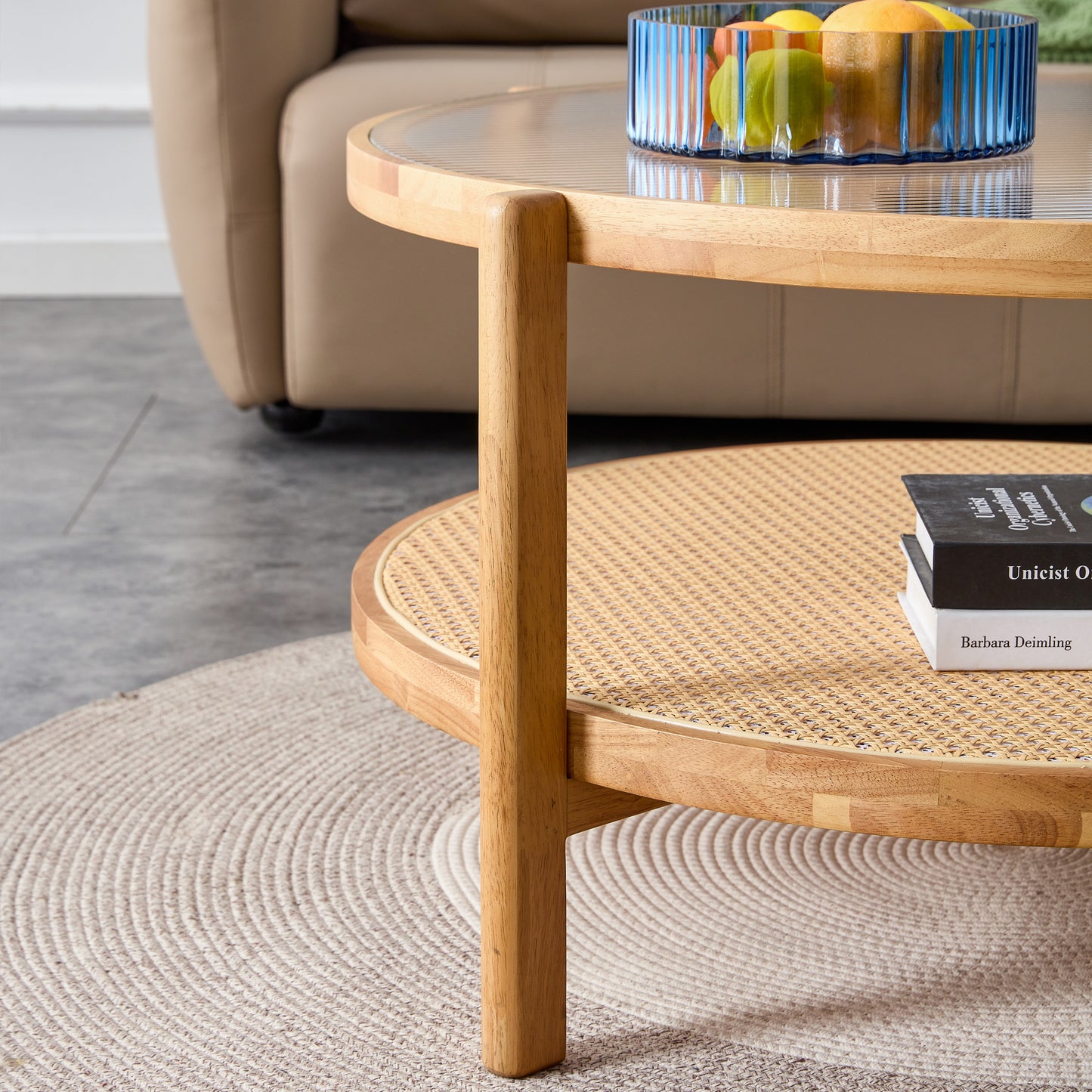 Modern Simple Circular Double-Layer Solid Wood Tea Table: Rattan Woven Side Table for Living, Dining, and Bedroom - Small Round Table (Color & Size Options)