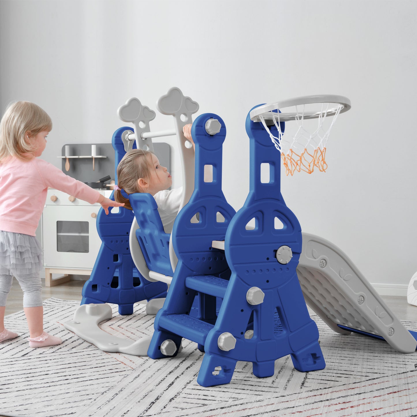 Toddler Slide and Swing Set 3 in 1: Perfect Indoor & Outdoor Kids Playground Climber Swing Playset with Basketball Hoops**