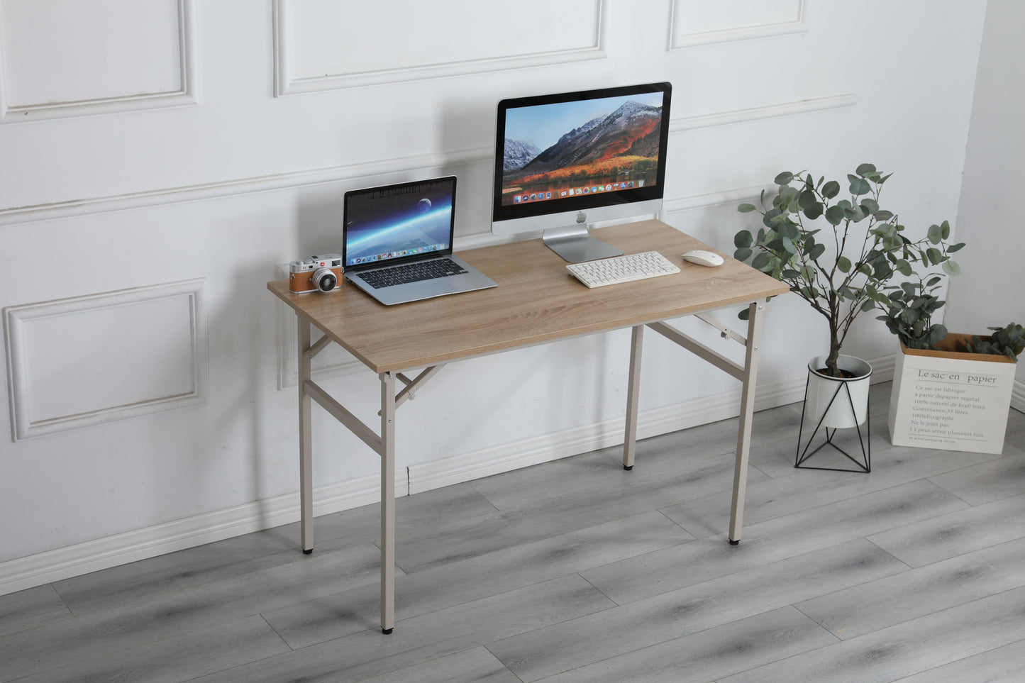 Folding Table Desk: 47x24 Inches Computer Workstation, No Install, Creamy White