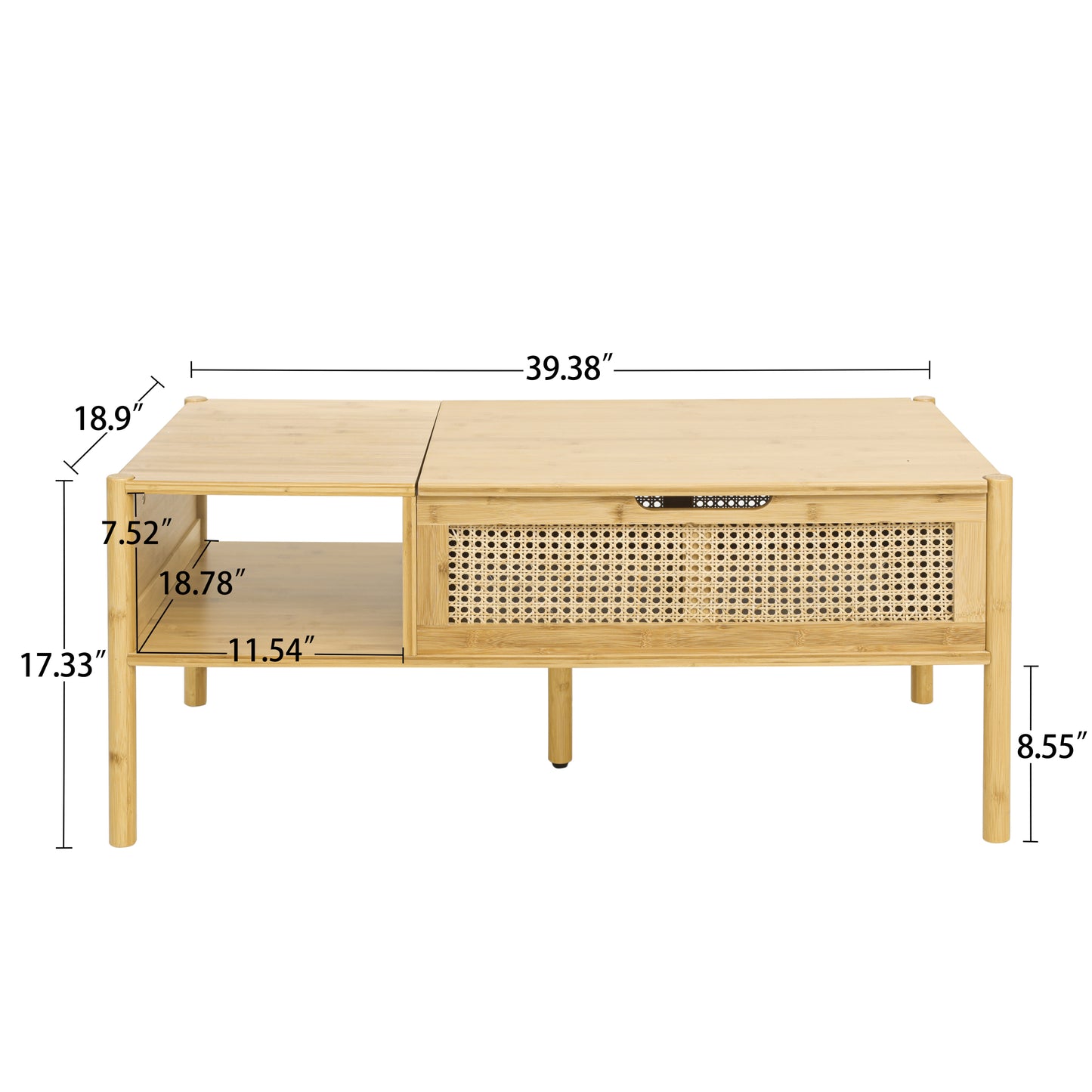 Coffee Table, Top Lifting, Natural Bamboo and Rattan - Ideal for Living Room Décor with Elegant Design, Durable Construction, and Convenient Storage Space - Available in Multiple Sizes and Earthy Tones