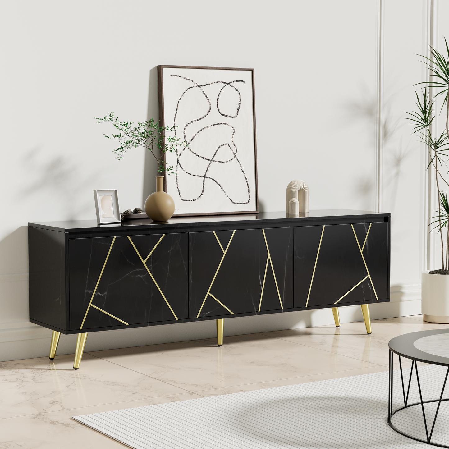Modern TV Stand for 65" TV, Media Console Table, Entertainment Center with Large Storage Cabinet - Stylish and Functional Furniture for Living Room or Bedroom, Black