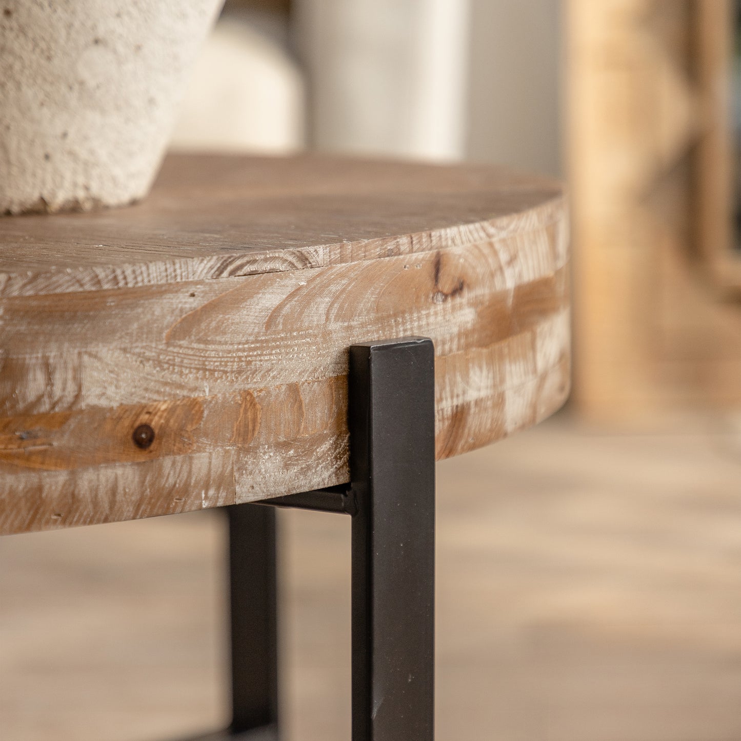 31.29" Modern Retro Splicing Round Coffee Table - Fir Wood Top, Cross Legs Metal Base - Stylish and Functional Furniture for Your Living Room Décor