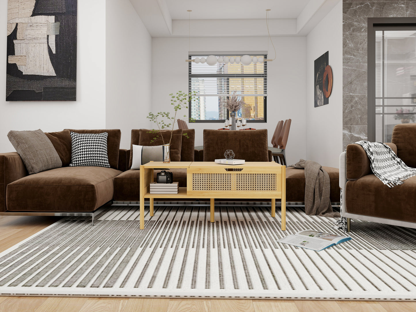 Coffee Table, Top Lifting, Natural Bamboo and Rattan - Ideal for Living Room Décor with Elegant Design, Durable Construction, and Convenient Storage Space - Available in Multiple Sizes and Earthy Tones