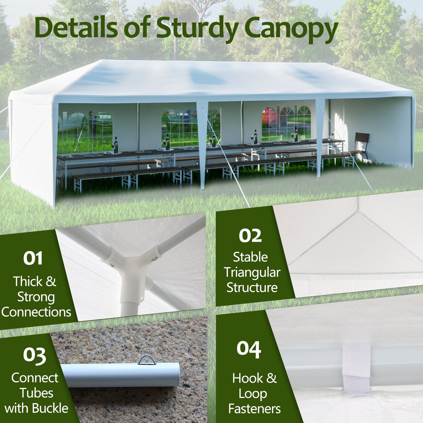 10x30' Wedding Party Canopy Tent Outdoor Gazebo with 5 Removable Sidewalls - Spacious, Versatile, and Elegant Event Shelter