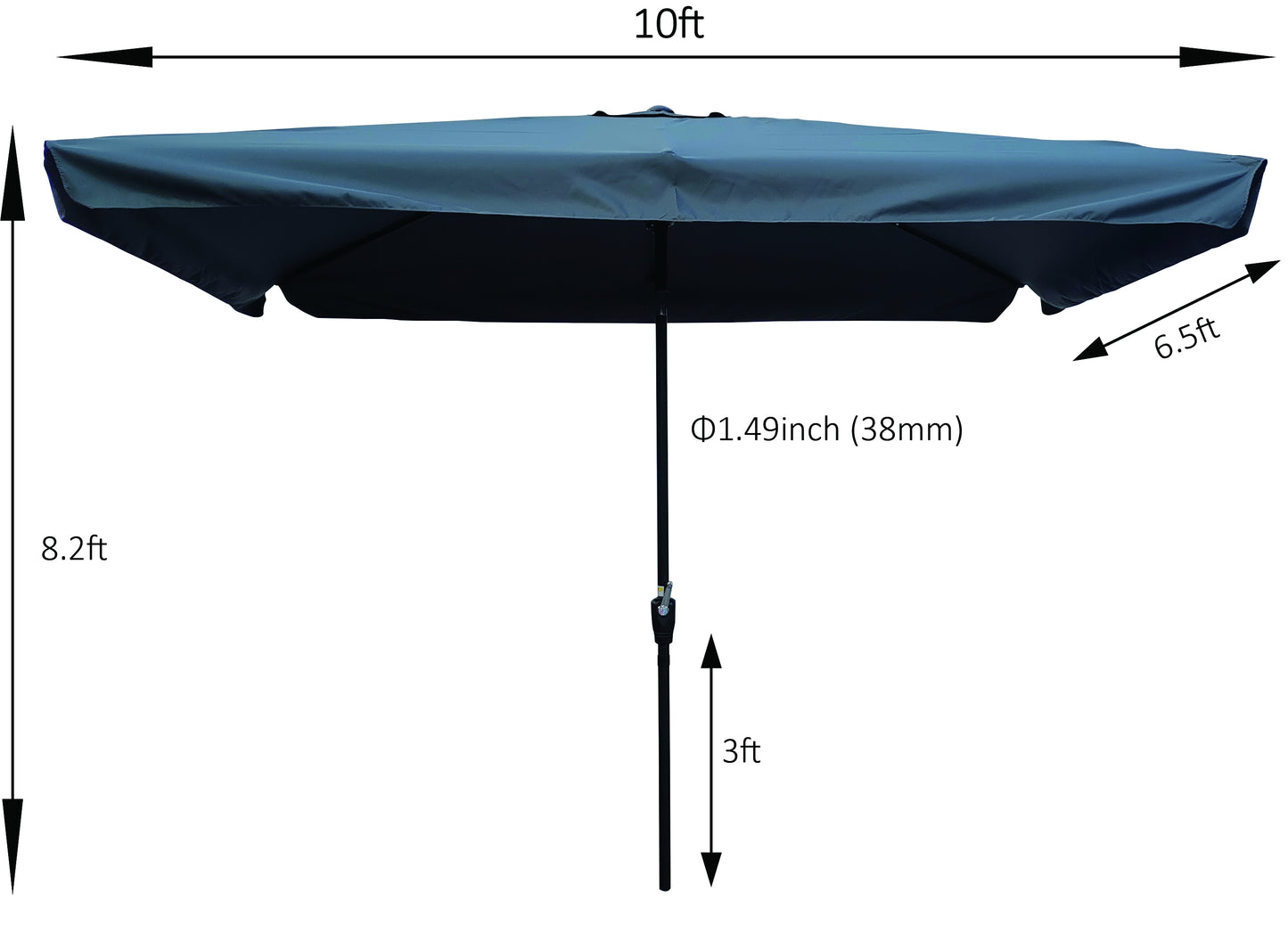 10 x 6.5ft Patio Umbrella: Waterproof Outdoor Umbrella with Crank & Push Button Tilt for Garden, Backyard, Pool.