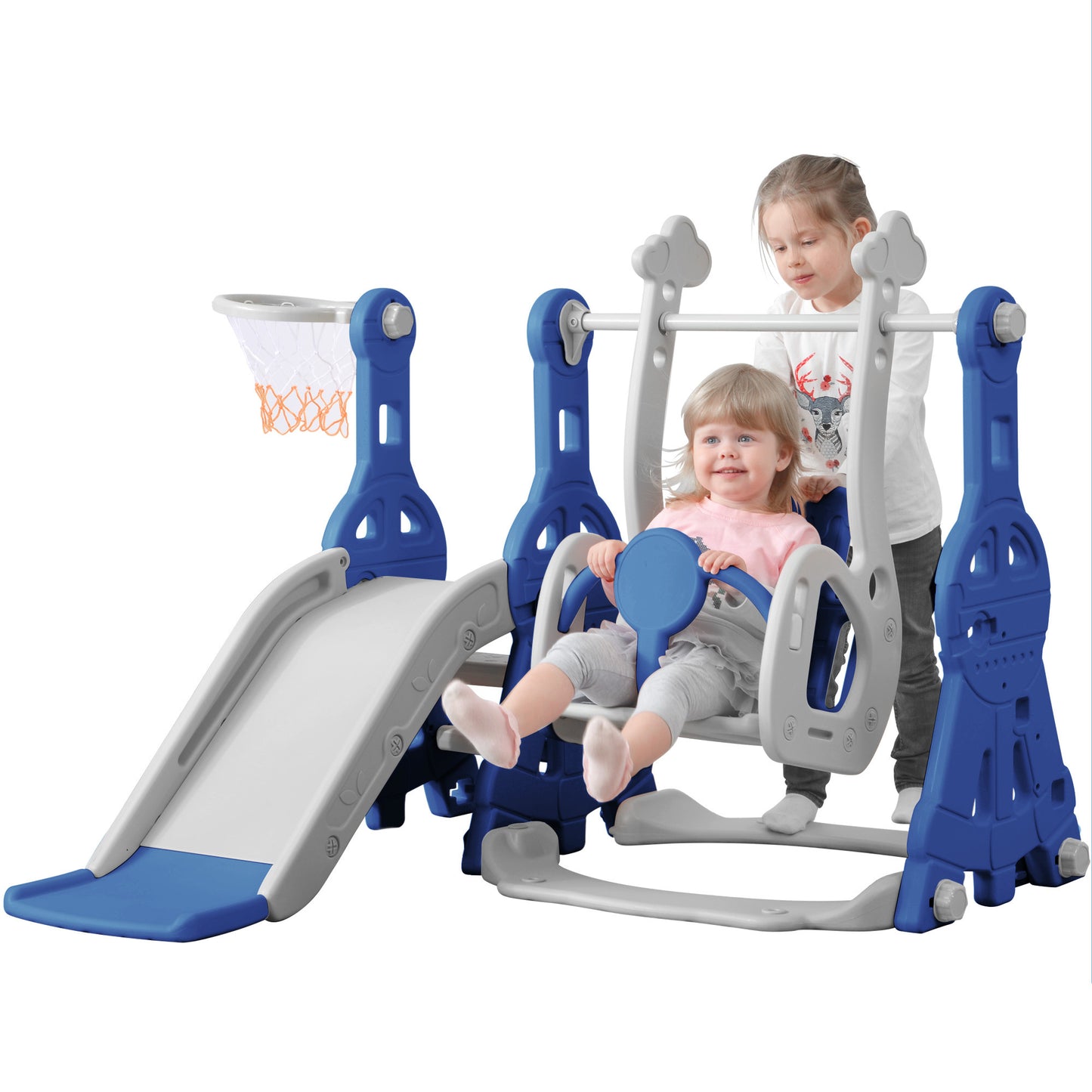 Toddler Slide and Swing Set 3 in 1: Perfect Indoor & Outdoor Kids Playground Climber Swing Playset with Basketball Hoops**