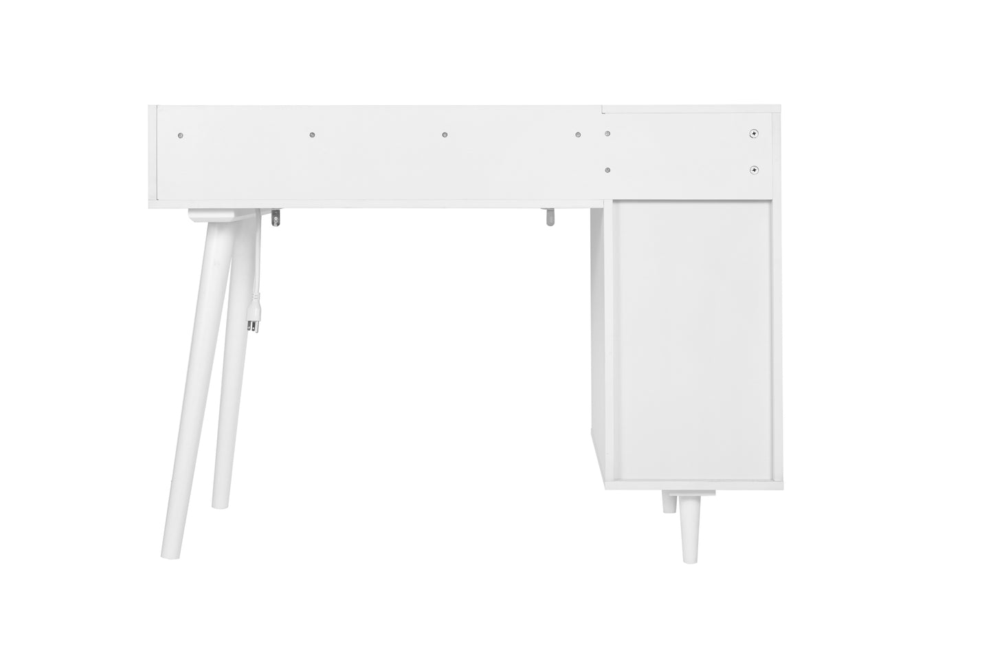 Makeup Vanity with Drawers | Mid-Century White Wood Dressing Table Desk | Rattan Door | Size Options