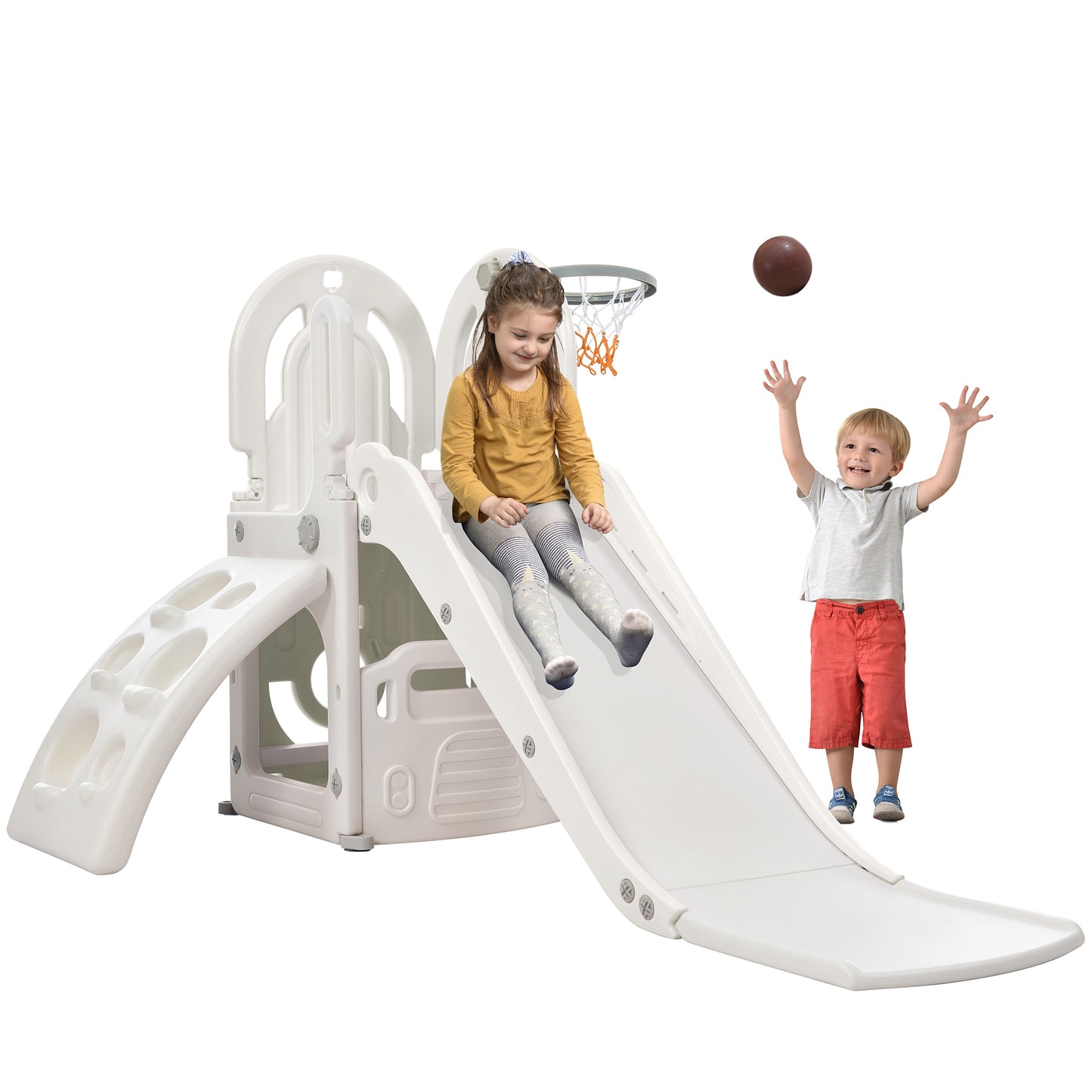 Toddler Climber and Slide Set 4 in 1: Playground Climber Freestanding Slide Playset with Basketball Hoop for Babies, Indoor & Outdoor Use