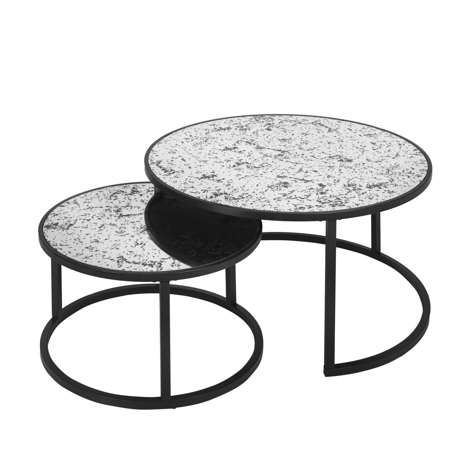 Round Coffee Table Set of 2 Metal Frame & Glass Top End Tables for Living Room Bedroom, Nesting Tables - Stylish & Functional Furniture