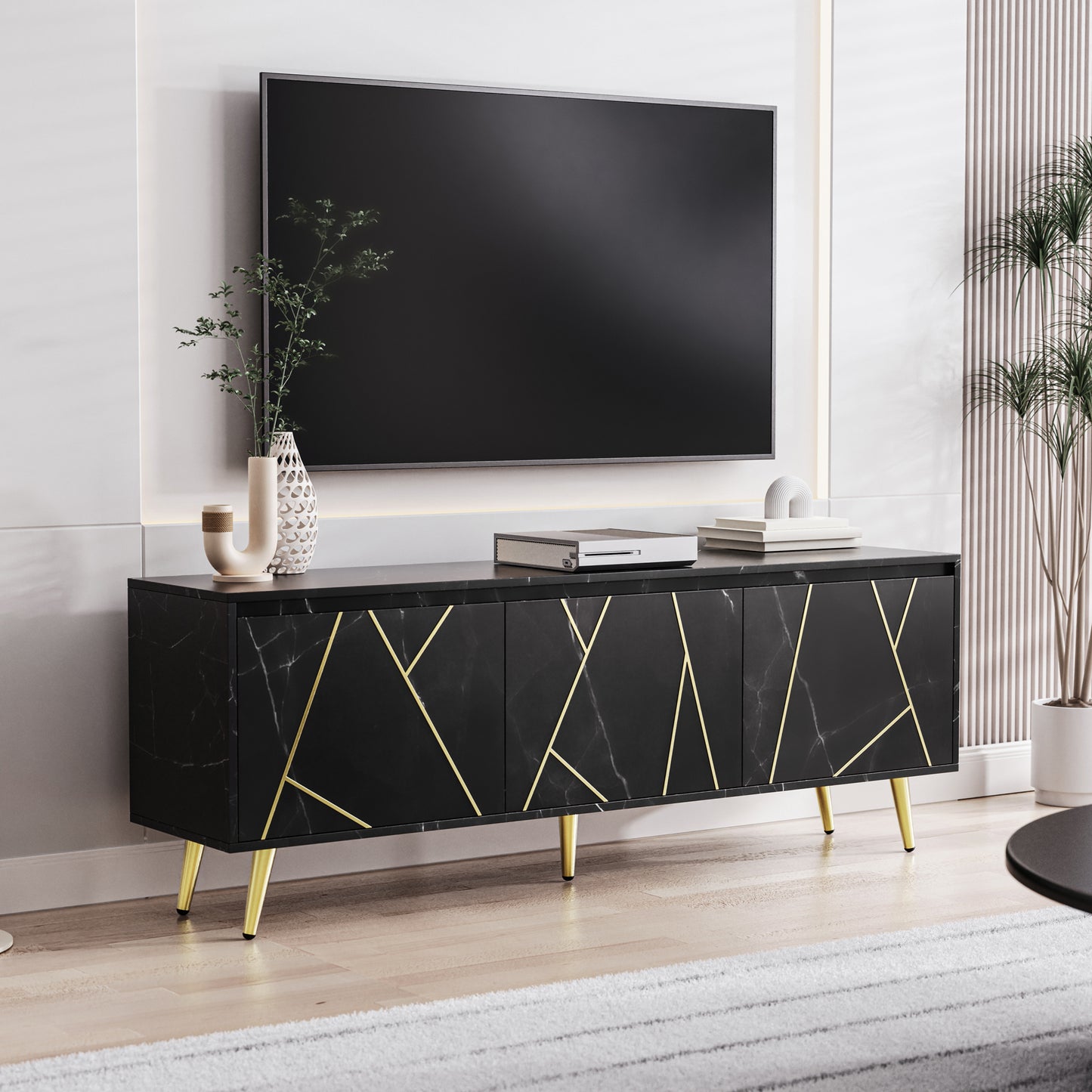 Modern TV Stand for 65" TV, Media Console Table, Entertainment Center with Large Storage Cabinet - Stylish and Functional Furniture for Living Room or Bedroom, Black