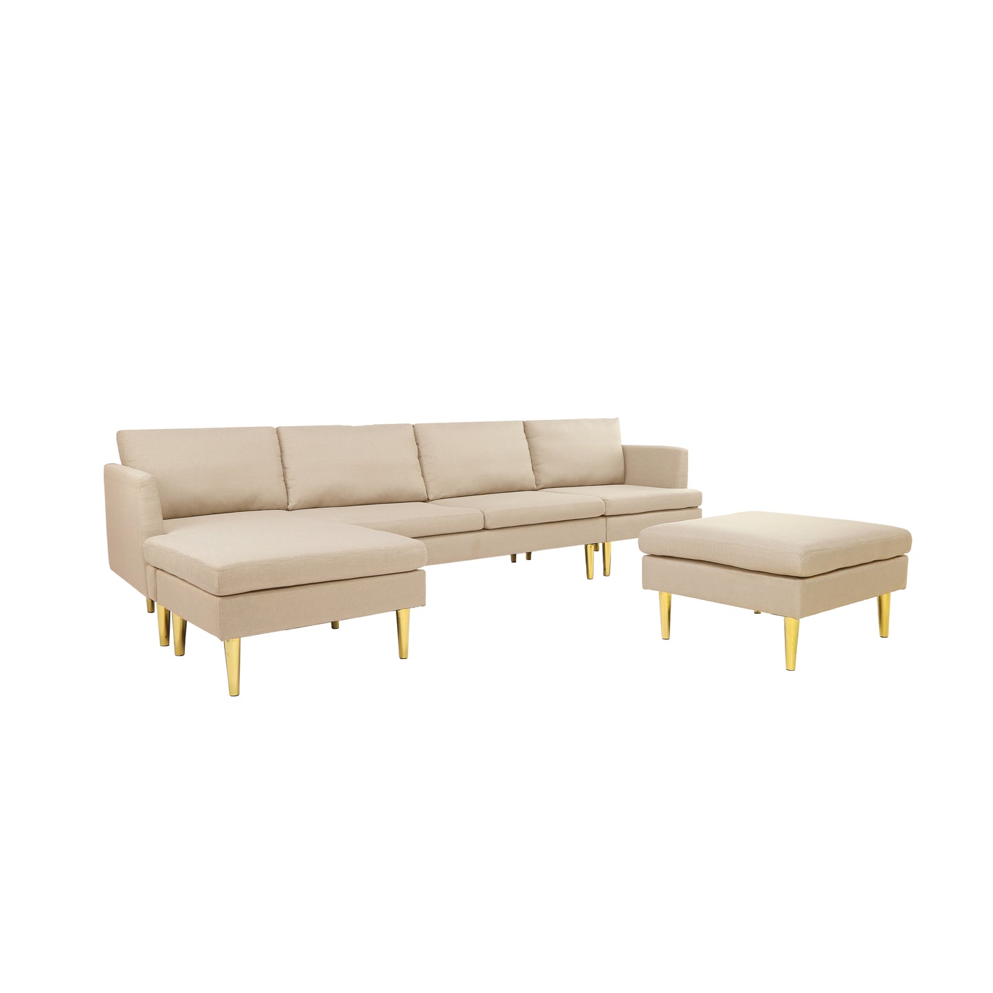 Modern Convertible Sectional Sofa in Beige Polyester: Elegant, Versatile, and Spacious Furniture for Your Living Space