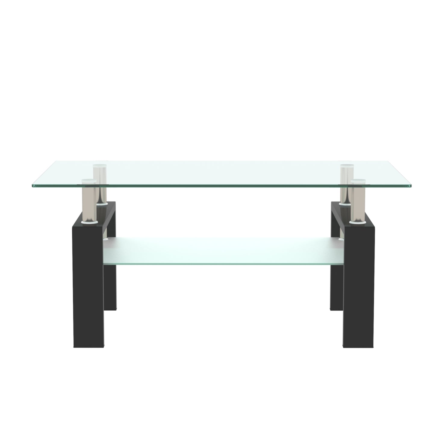 Rectangle Black Glass Coffee Table - Modern Side Center Table for Living Room, Clear, Sleek Design, Living Room Furniture