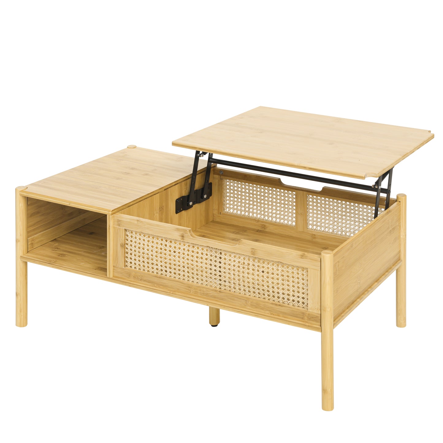Coffee Table, Top Lifting, Natural Bamboo and Rattan - Ideal for Living Room Décor with Elegant Design, Durable Construction, and Convenient Storage Space - Available in Multiple Sizes and Earthy Tones