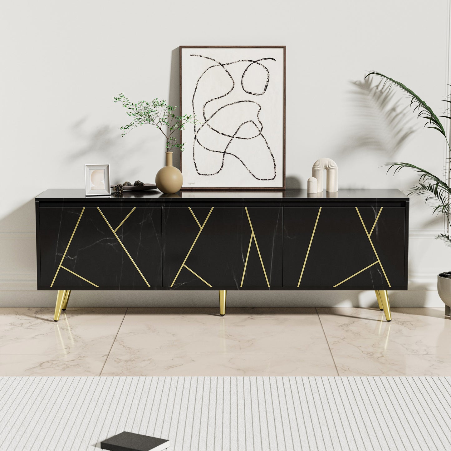 Modern TV Stand for 65" TV, Media Console Table, Entertainment Center with Large Storage Cabinet - Stylish and Functional Furniture for Living Room or Bedroom, Black