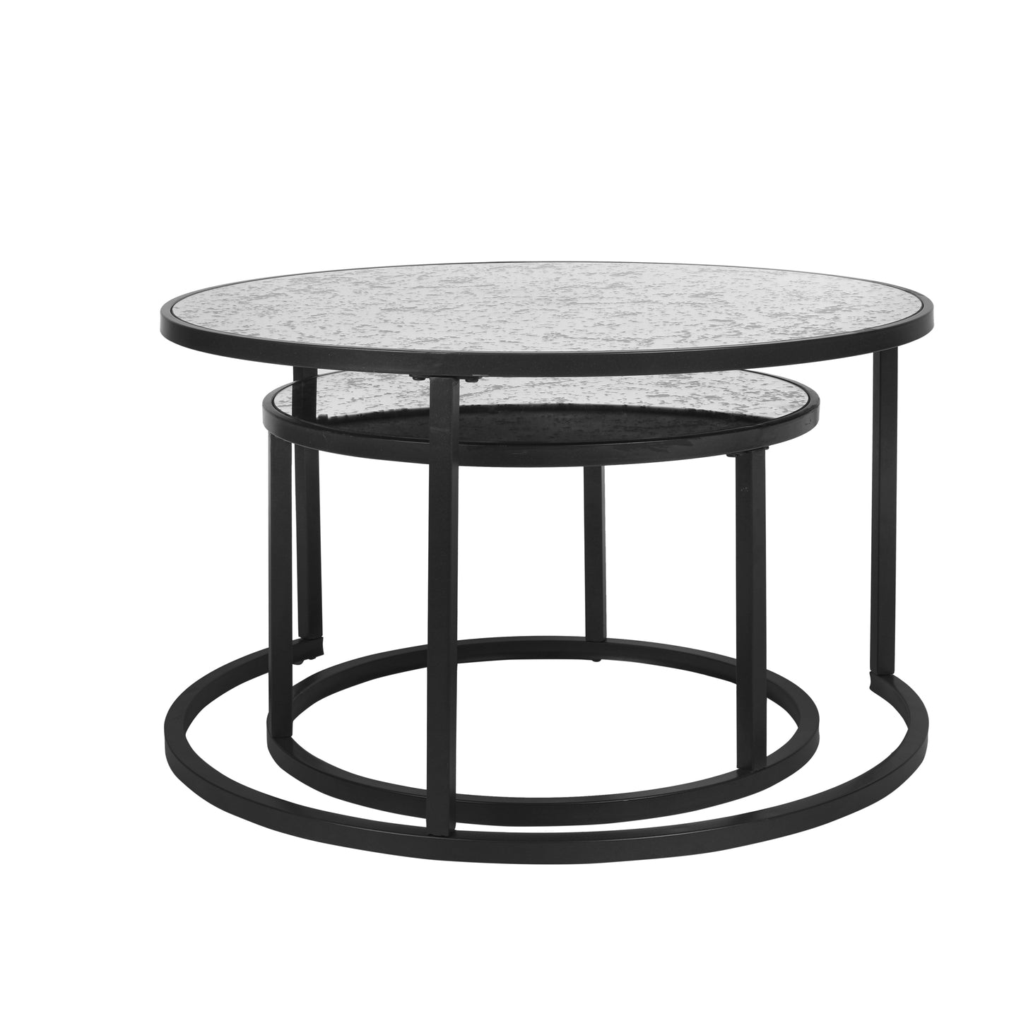 Round Coffee Table Set of 2 Metal Frame & Glass Top End Tables for Living Room Bedroom, Nesting Tables - Stylish & Functional Furniture