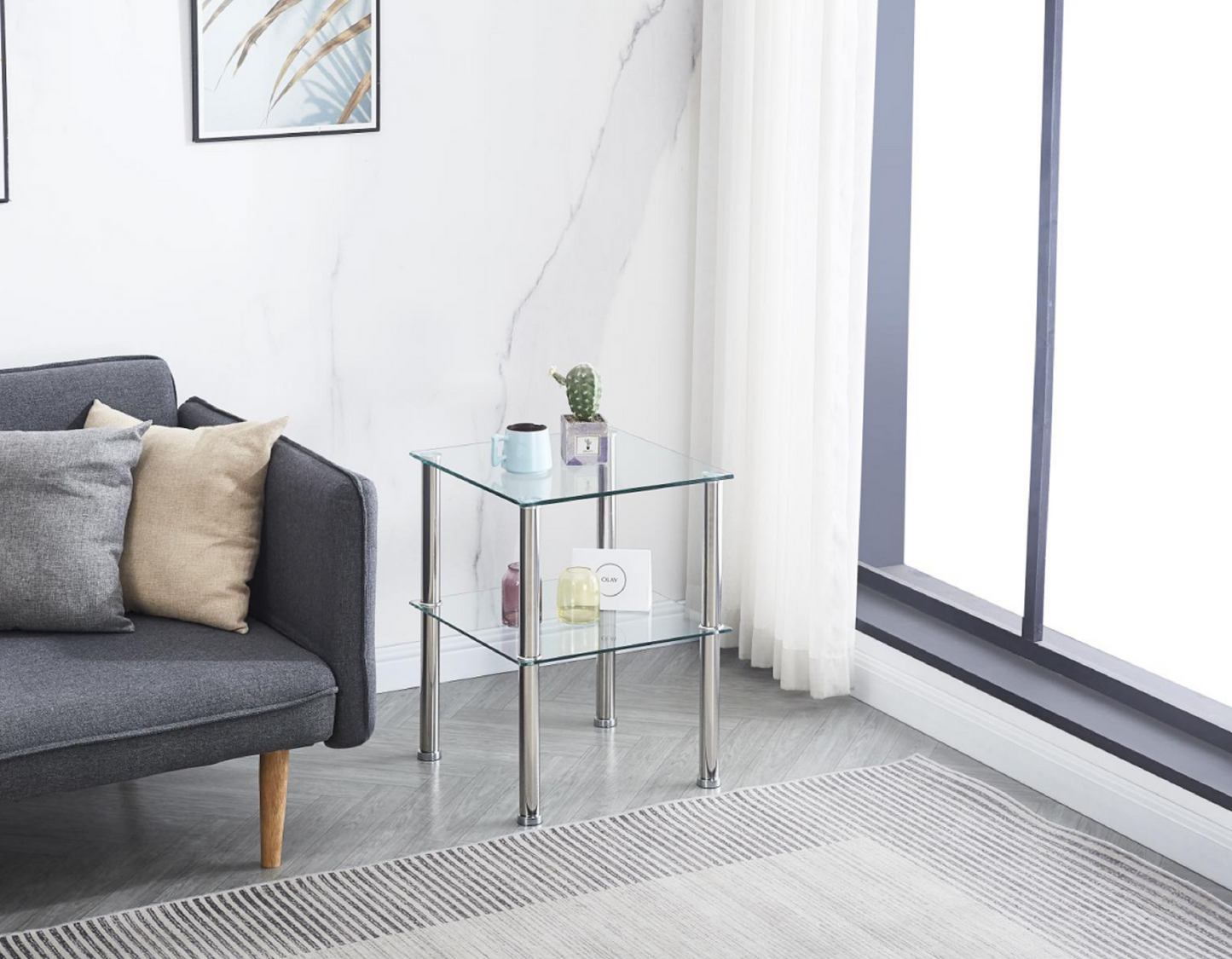 2-Piece Clear Glass Side&End Table Two Layer End table with Shelf - Stylish and Functional Furniture for Your Living Space
