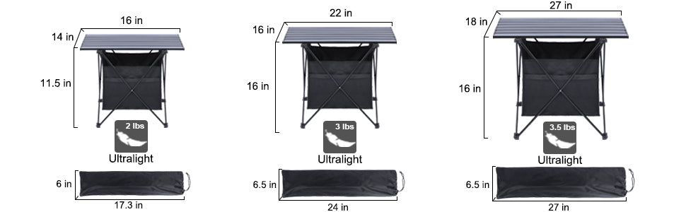 Portable Folding Aluminum Alloy Table with High-Capacity Storage and Carry Bag for Camping, Traveling, Hiking, Fishing, Beach, BBQ - Large, Black
