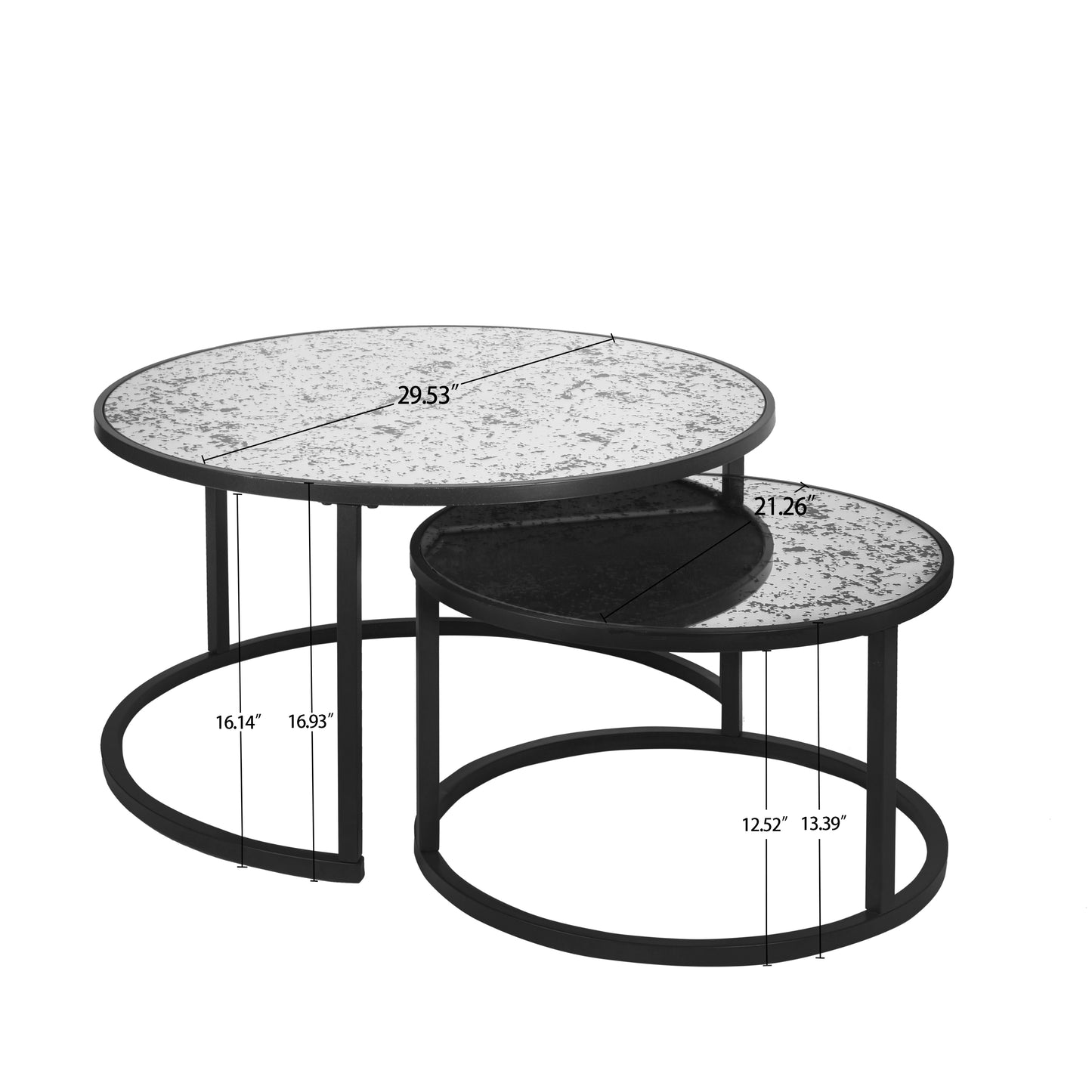 Round Coffee Table Set of 2 Metal Frame & Glass Top End Tables for Living Room Bedroom, Nesting Tables - Stylish & Functional Furniture