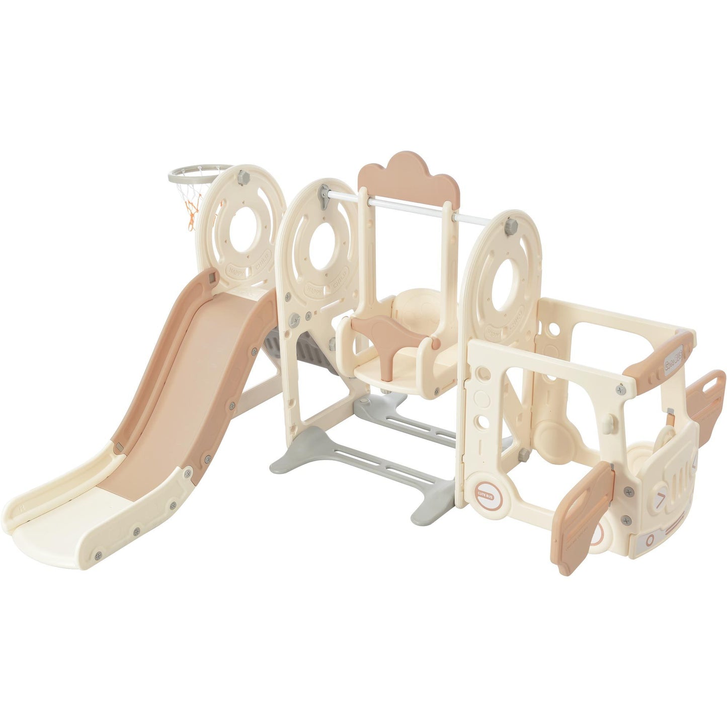Kids Swing-N-Slide: Freestanding Bus Toy with Slide & Swing for Toddlers | Basketball Hoop | Fun Bus Play Structure