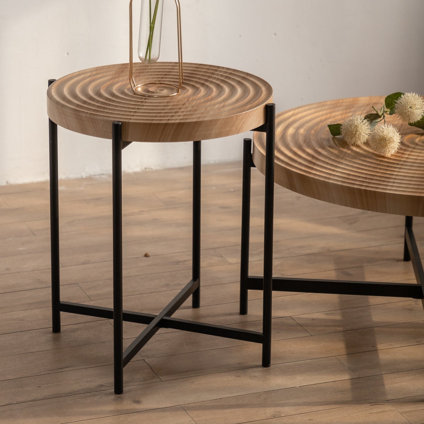 20.47" Modern Thread Design Round Coffee Table - MDF Table Top, Cross Legs Metal Base - Sleek and Stylish Living Room Furniture - Available in Various Colors and Sizes