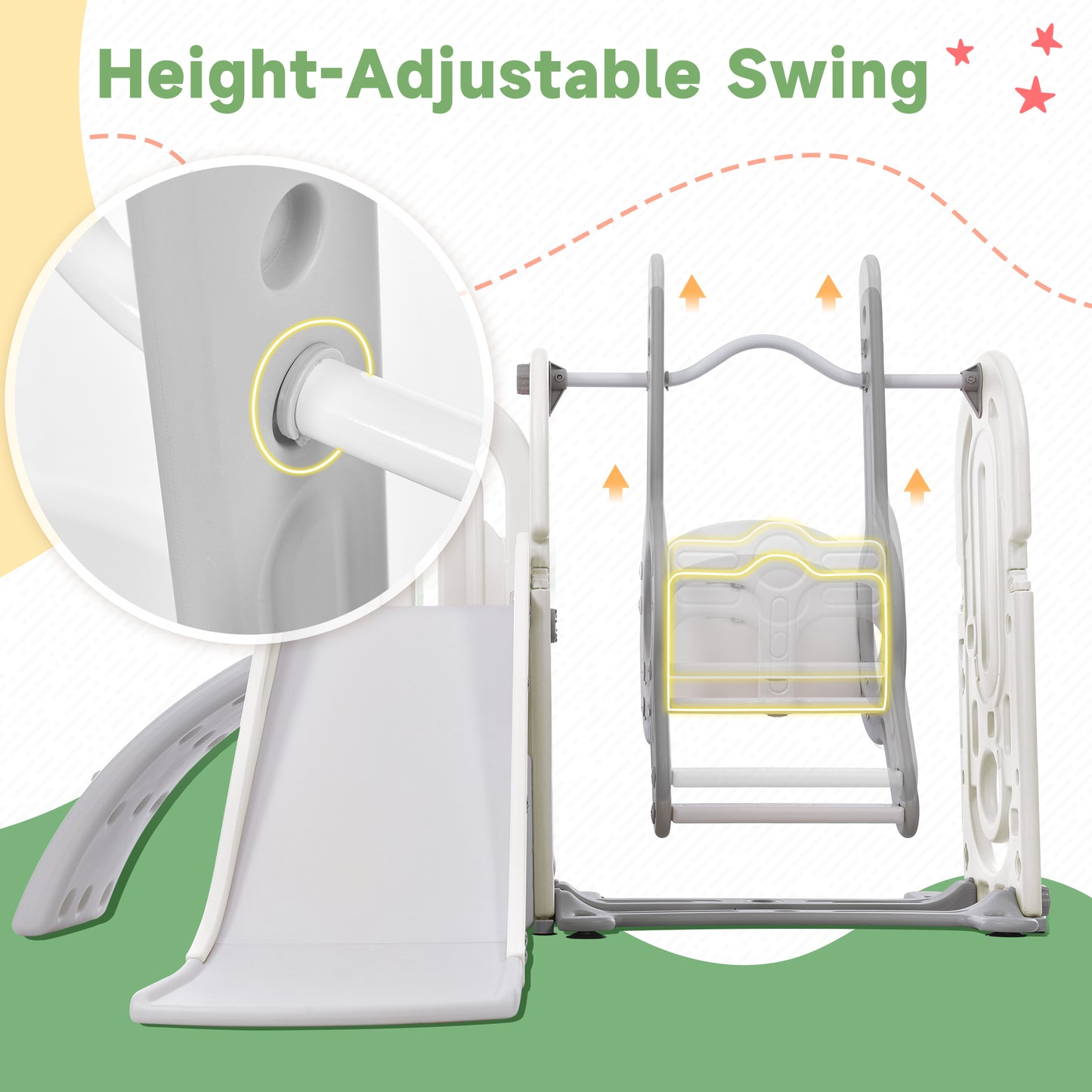 Toddler Slide and Swing Set: 5 in 1, Kids Playground Climber Slide Playset with Basketball Hoop - Freestanding Combination for Indoor & Outdoor Use
