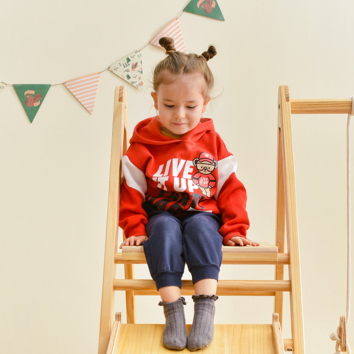 Wooden Swing and Slide Set Indoor Foldable Climbing Playground Playset for Kids, Rock Climb Ramp, Toddlers Climbing Toys