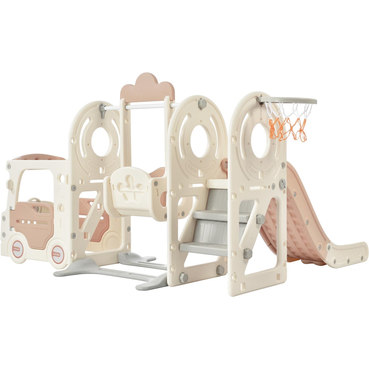 Kids Swing-N-Slide: Freestanding Bus Toy with Slide & Swing for Toddlers | Basketball Hoop | Fun Bus Play Structure