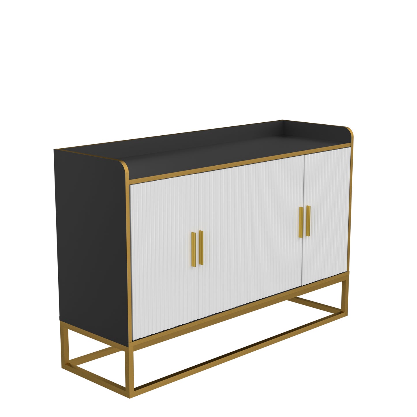 Modern Kitchen Buffet Storage Cabinet Cupboard - Gloss Finish - Ideal for Living Room & Kitchen - Black