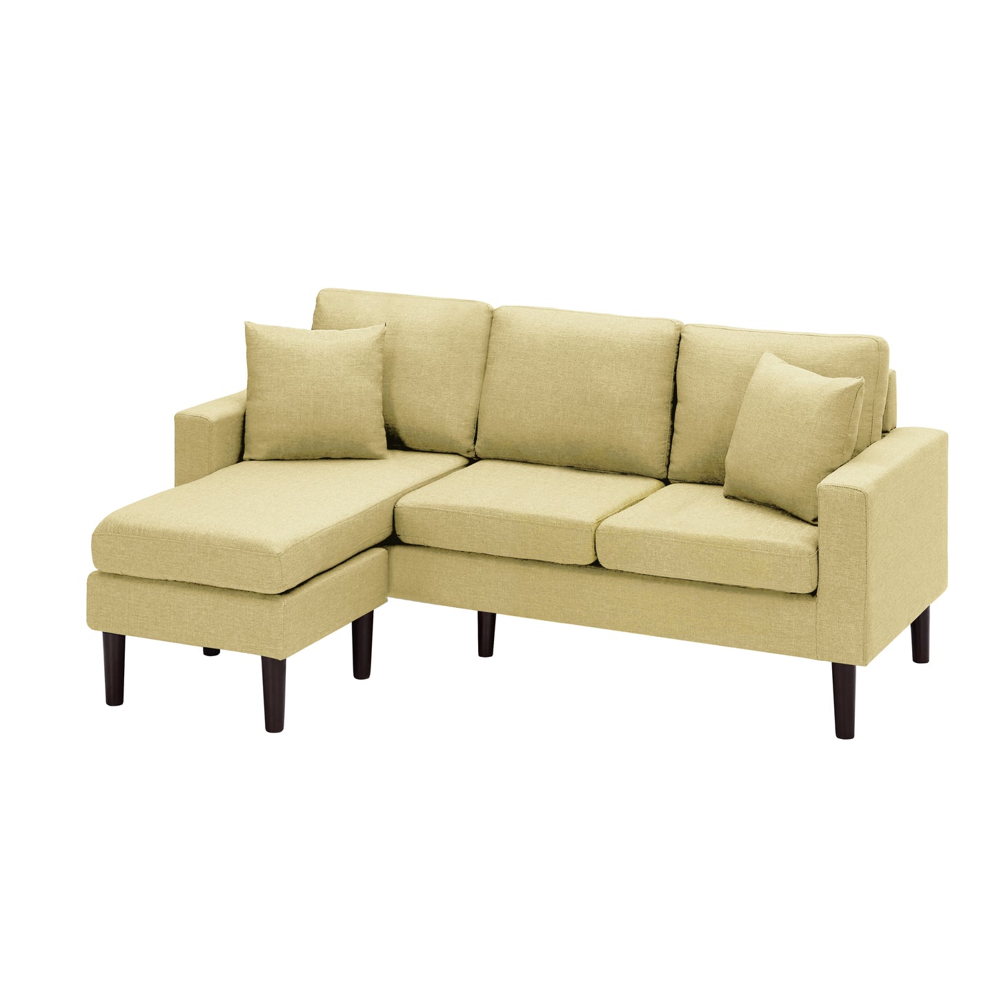 72" Sectional Sofa, Left Hand Facing with 2 Pillows, Yellow Fabric - Size & Color Options