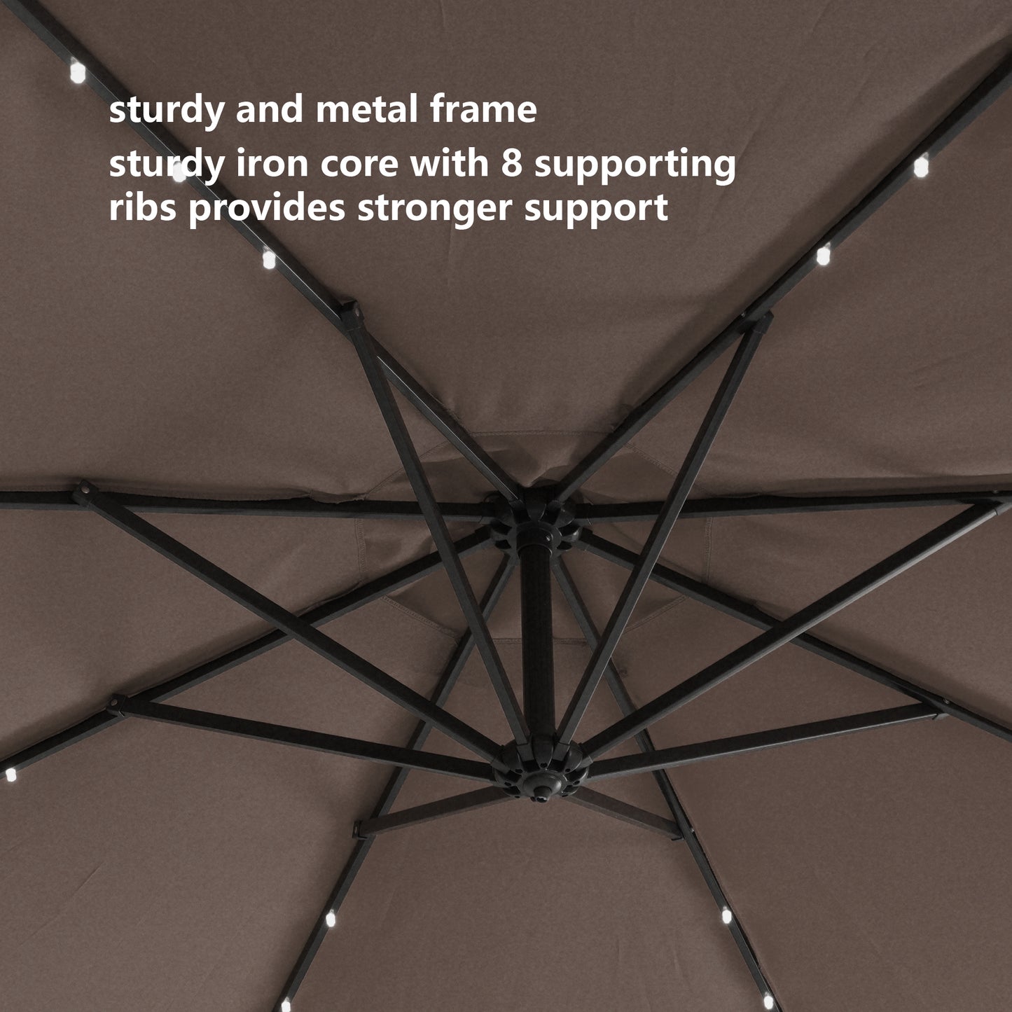 10 FT Solar LED Patio Outdoor Umbrella with 32 LED Lights - Dark Taupe