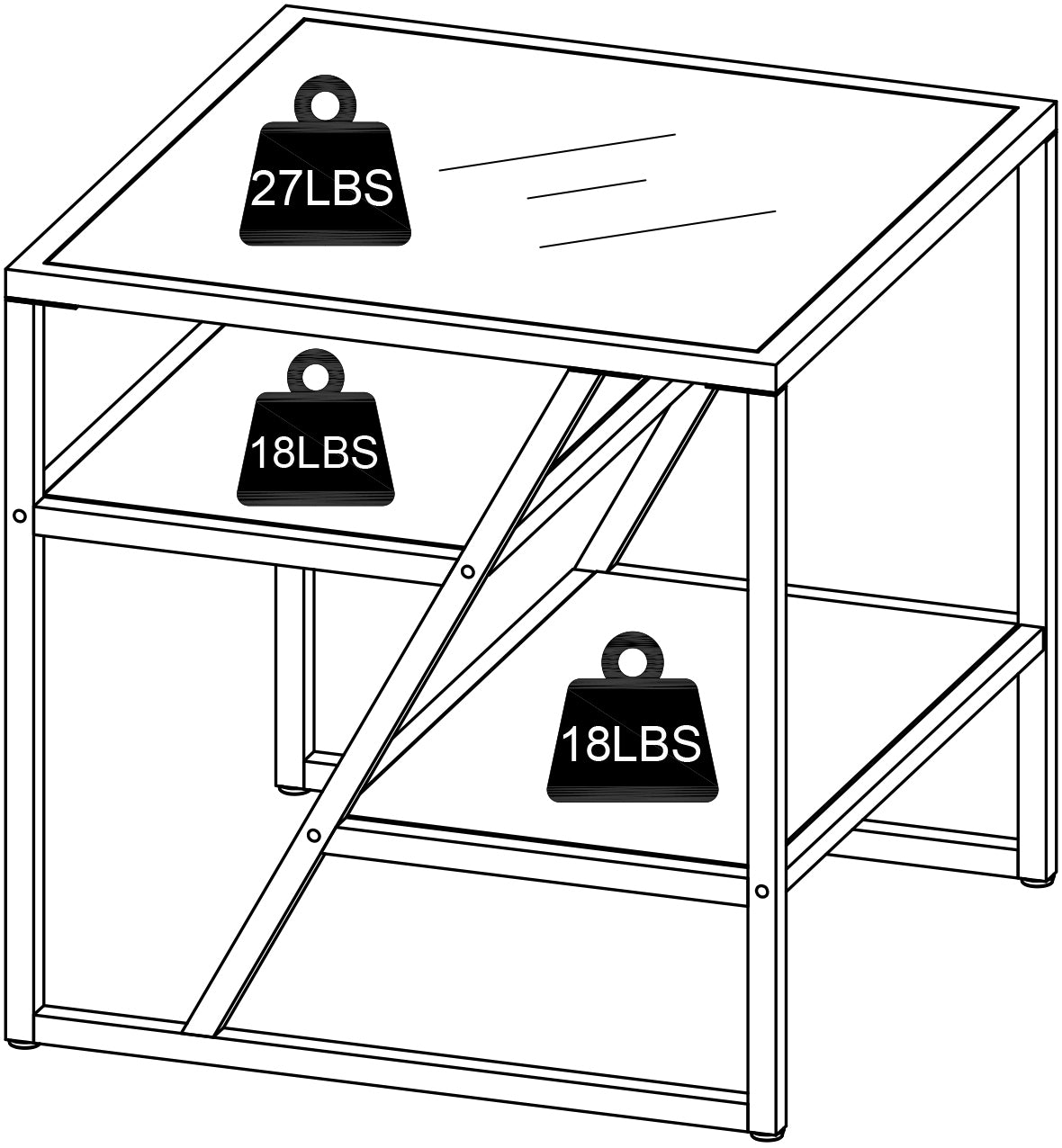 Black Side Table, End Table with Storage Shelf, Tempered Glass Coffee Table with Metal Frame for Living Room & Bedroom, Modern Design Furniture