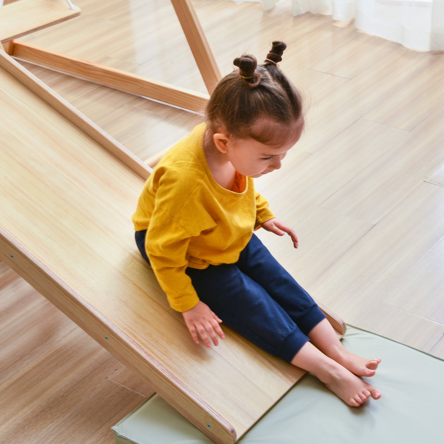 Wooden Swing and Slide Set Indoor Foldable Climbing Playground Playset for Kids, Rock Climb Ramp, Toddlers Climbing Toys
