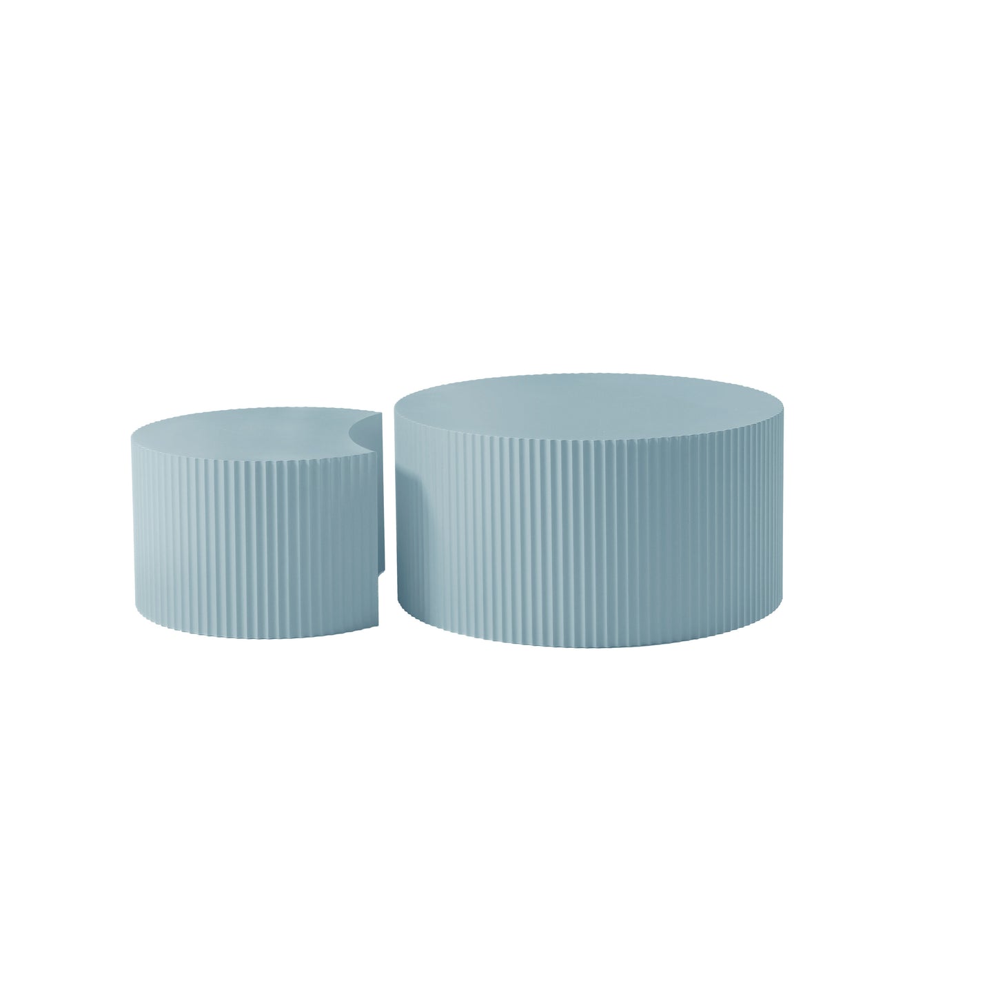 Handcrafted Relief MDF Nesting Table Set of 2, No Assembly Required, Light Blue - Coffee Table Set for Effortless Style