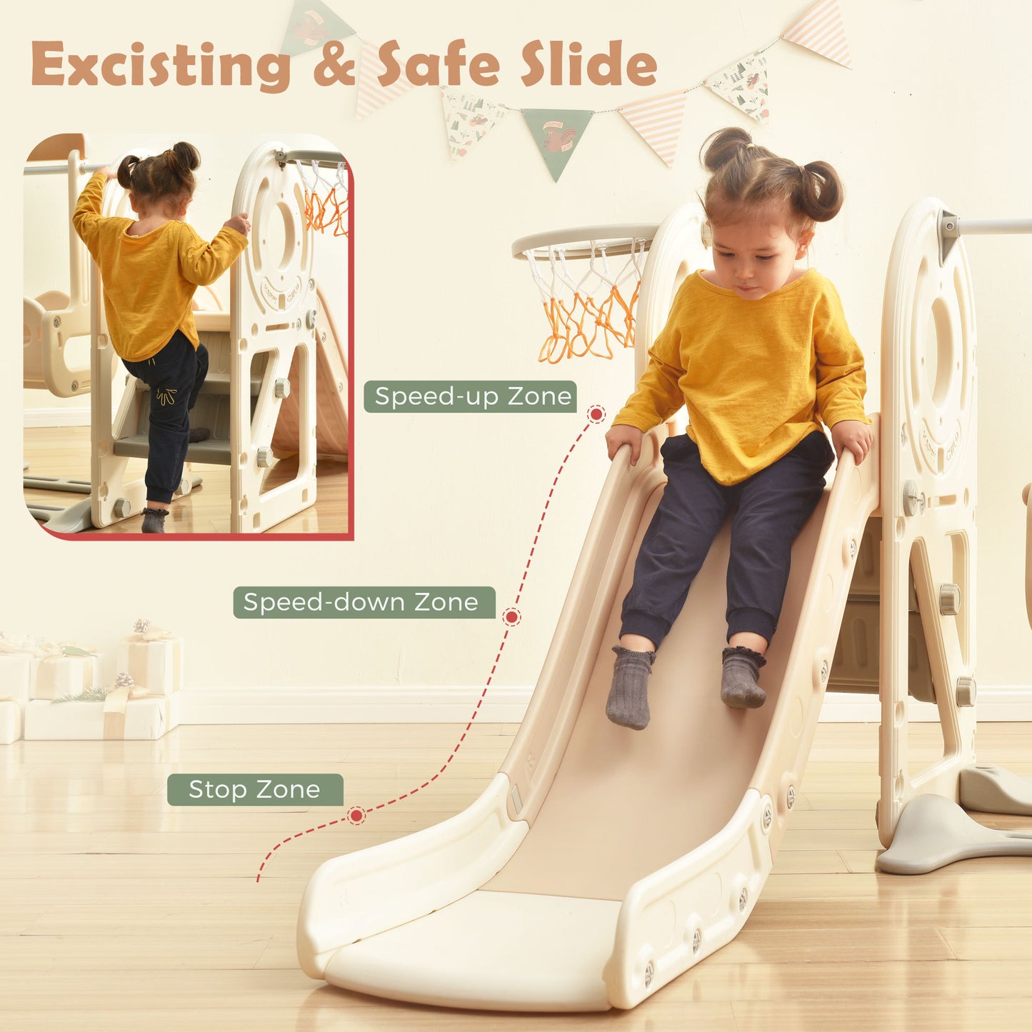 Kids Swing-N-Slide: Freestanding Bus Toy with Slide & Swing for Toddlers | Basketball Hoop | Fun Bus Play Structure