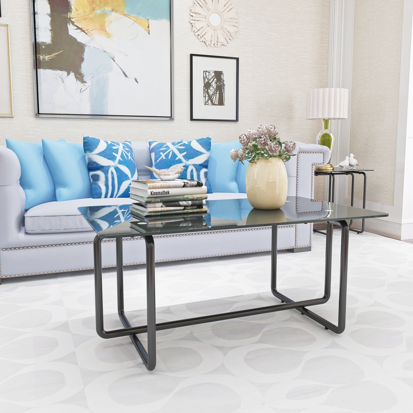 Modern Tempered Glass Tea Table Coffee Table - Table for Living Room, Black - Stylish and Functional - Ideal for Small Spaces - Elegant Design - Sturdy Construction - Tempered Glass Top - Sleek Black Finish - Compact Size