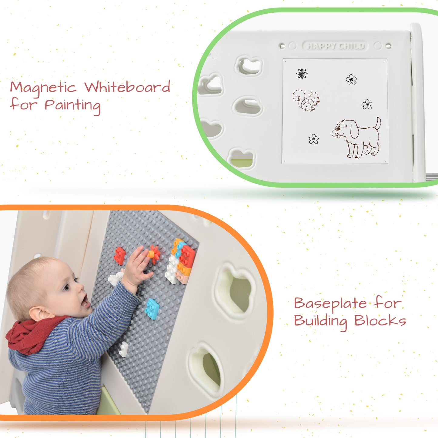 6-in-1 Toddler Climber and Swing Set - Kids Playground Climber Swing Playset with Tunnel, Whiteboard, Blocks, Hoop - Ideal for Babies - Indoor/Outdoor Play - White
