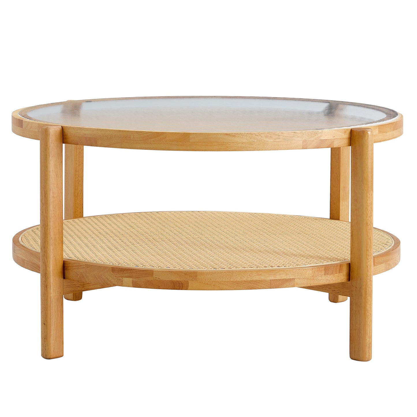 Modern Simple Circular Double-Layer Solid Wood Tea Table: Rattan Woven Side Table for Living, Dining, and Bedroom - Small Round Table (Color & Size Options)