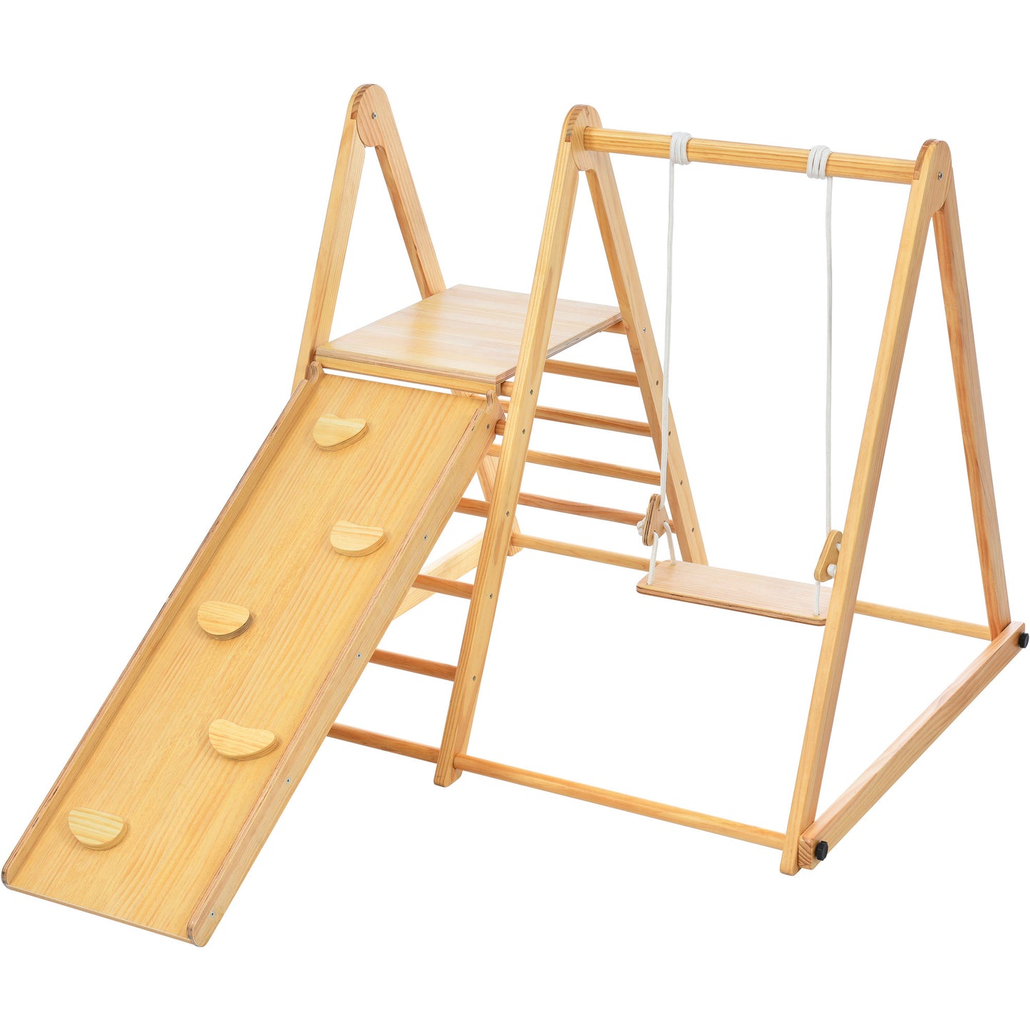 Wooden Swing and Slide Set Indoor Foldable Climbing Playground Playset for Kids, Rock Climb Ramp, Toddlers Climbing Toys