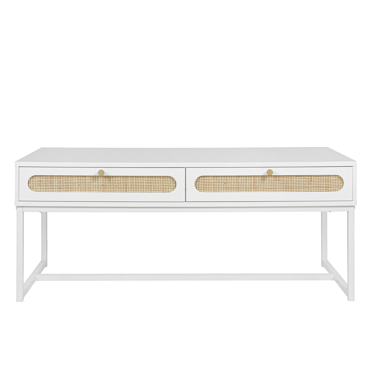 Rattan Drawer Coffee Table - Modern Furniture Decor for Living Room Reception - Easy Assembly, Rectangular - Unique Design, Brown, 2 Drawers